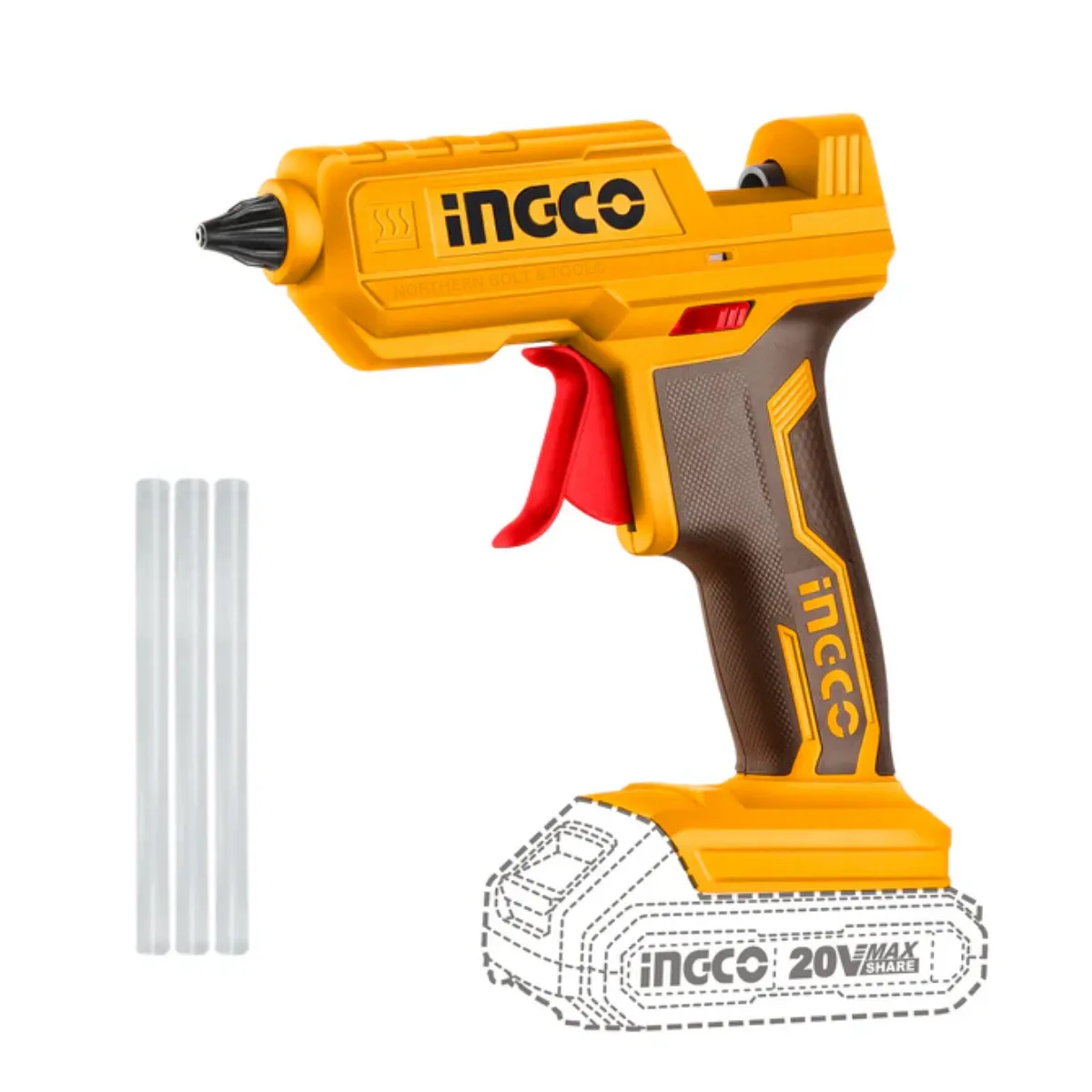 Ingco - Cordless Glue Gun 20V With 3 Glue Sticks