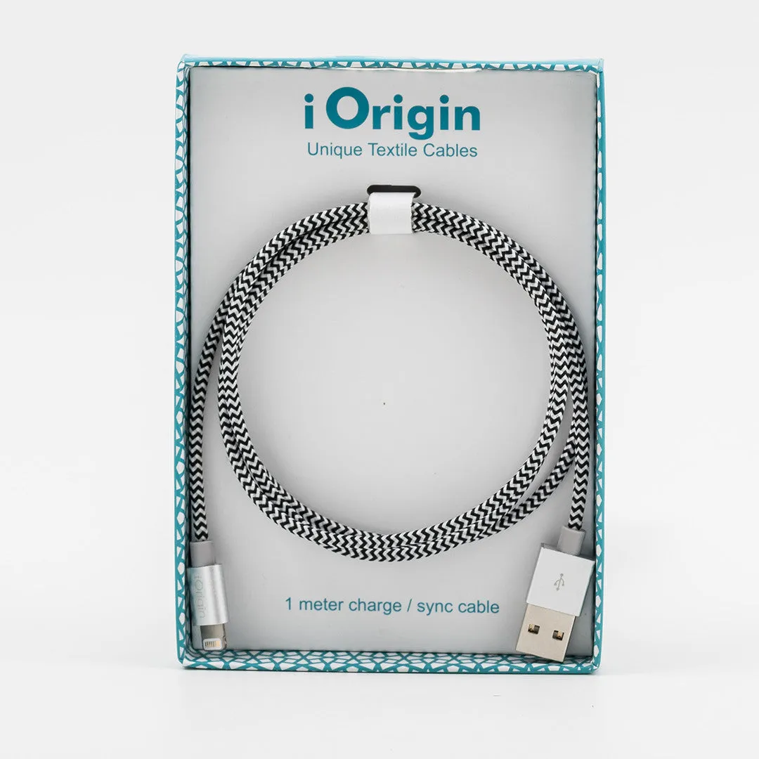 iOrigin Lighting to USB Textile Braided 1 Meter Cable - Apple Certified Quick Charge and Sync for iPhones / iPad / iPad Air / iPod  - White