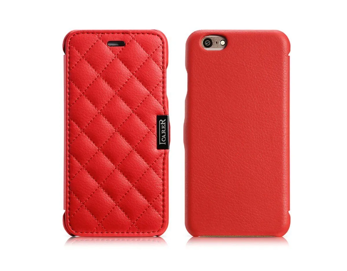 iPhone 6/6S 4.7inch Case Check Pattern Genuine Leather Microfiber Flip Case