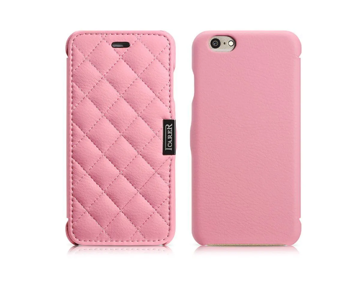 iPhone 6/6S 4.7inch Case Check Pattern Genuine Leather Microfiber Flip Case