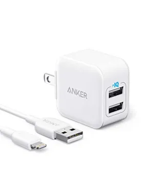 iPhone Charger, Anker PowerPort III 2-Port 12W USB Wall Charger with 3ft MFi Certified Lightning Cable, Foldable Plug, for iPhone Xs/XR/ 11/11 Pro/SE 2020/ iPad, and More