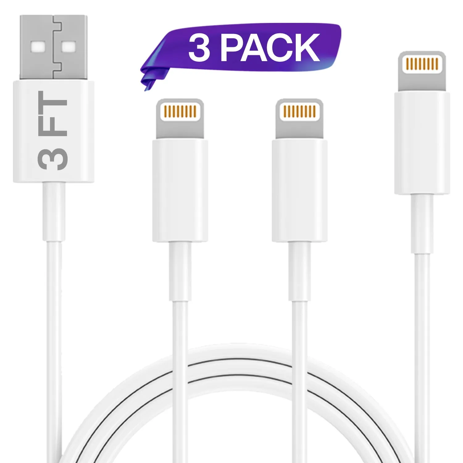 Ixir Charger Lightning Cable Set Infinite Power, 3 Pack 3FT USB Cable, Compatible with iPhone Xs, Xs Max, XR, X, 8, 8 Plus, 7, 7 Plus, 6S, 6S Plus, iPad Air