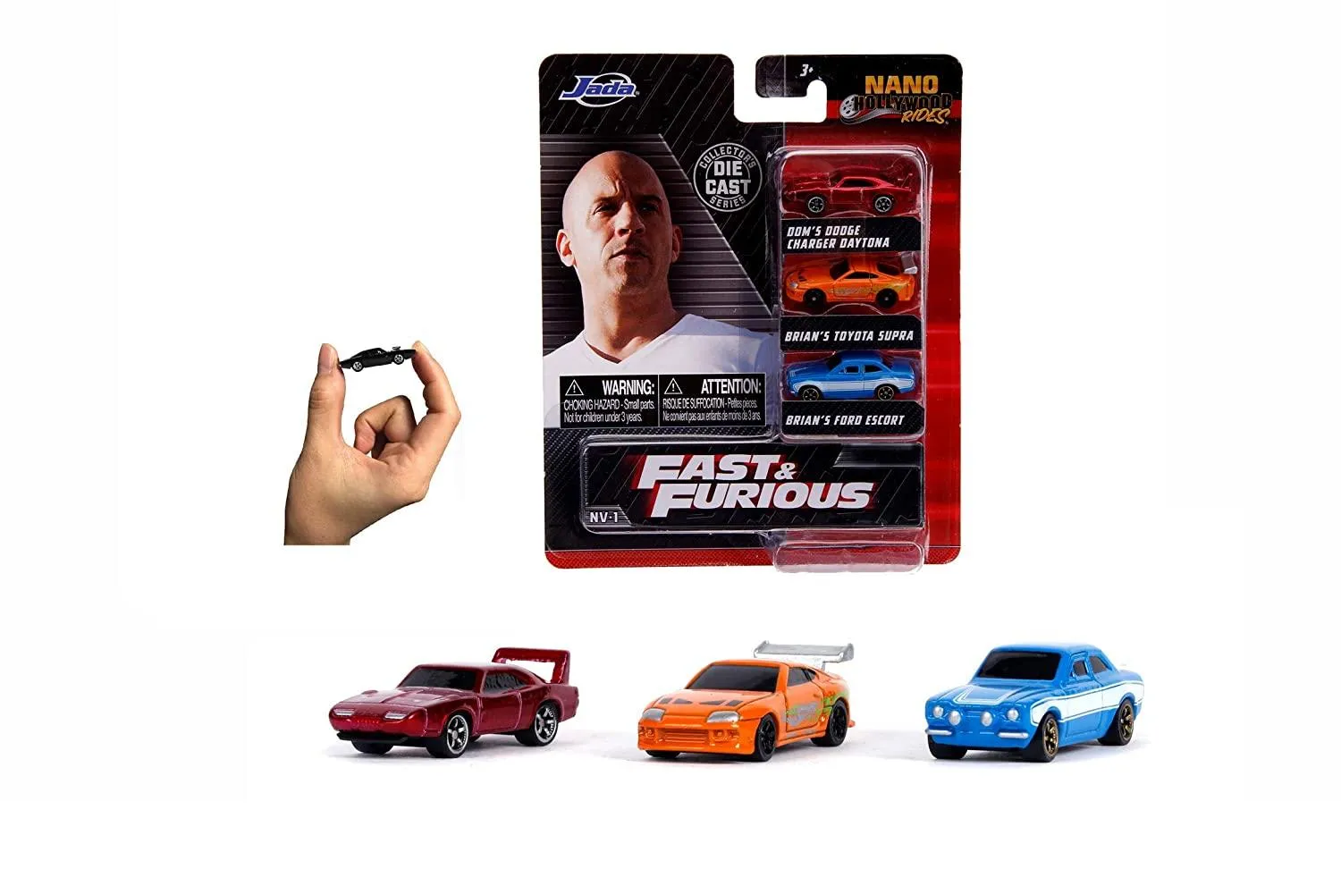 Jada NV-3 Fast & Furious - 3 Pack Diecast Cars - Toyota Supra, Dodge Charger Daytona and Ford Escort Car