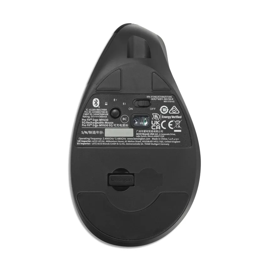 Kensington Pro Fit Ergo MY630 EQ Rechargeable Mouse, Black