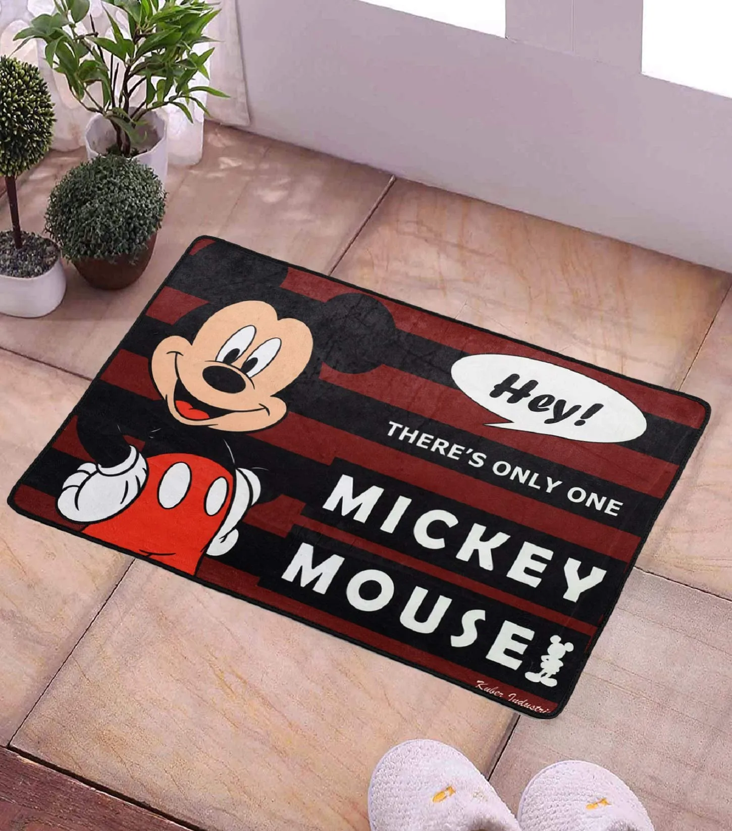 Kuber Industries Disney Mickey Mouse 3 Pieces Anti-Slip Door Mat 23"x15" (Maroon) - CTKTC46037