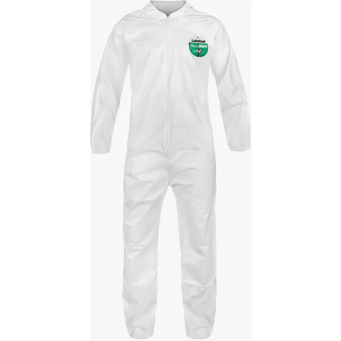 Lakeland MicroMax NS MNSA412 ANSI Pattern Disposable Coveralls with Open Wrists and Ankles, Serged Seam, Zipper Closure, White, Case of 25