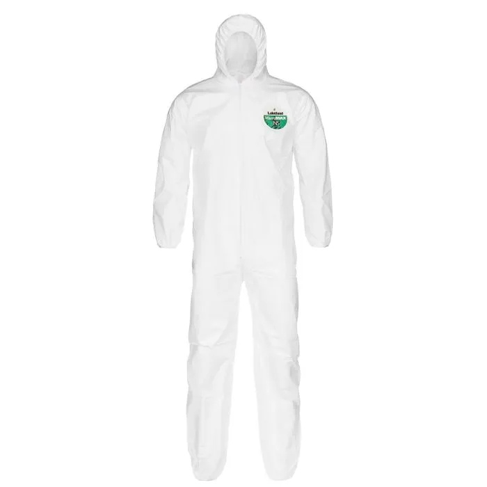 Lakeland MicroMax NS MNSA428 Disposable Coveralls with Attached hood, Elastic Wrist, Elastic Ankle, Zipper Closure, Serged Seam, ANSI Pattern , White, Case of 25