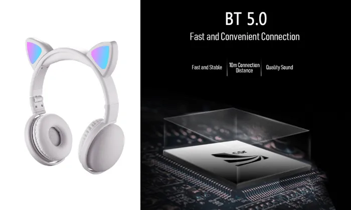 LED Cat Ear Headphones RGB Color Bluetooth 5.0 Headsets