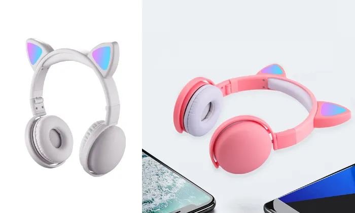 LED Cat Ear Headphones RGB Color Bluetooth 5.0 Headsets