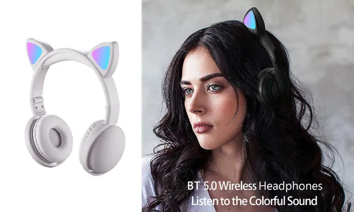 LED Cat Ear Headphones RGB Color Bluetooth 5.0 Headsets