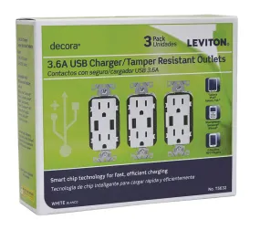 Leviton Decora 15 amps 125 V White Outlet and USB Charger 5-15R 1 pk