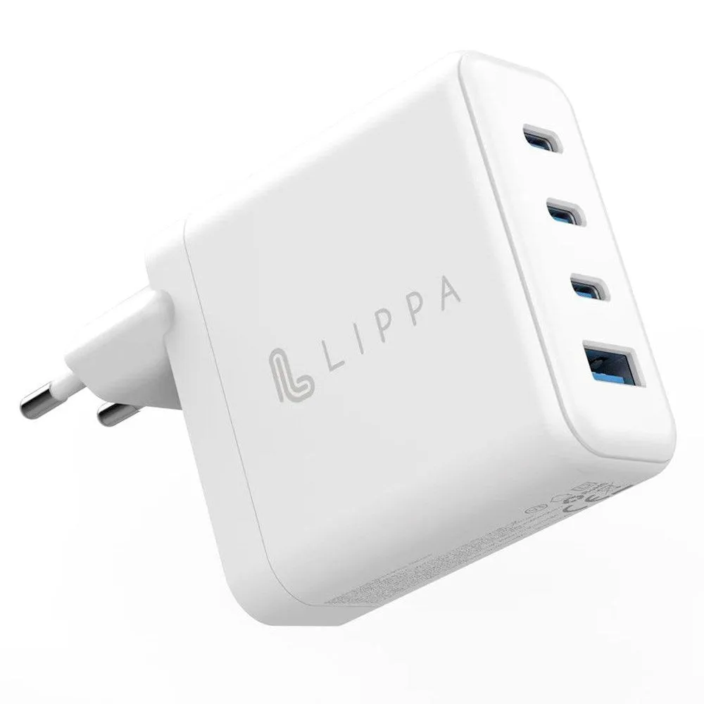 Lippa Vægoplader PD 100W GaN m. 3 x USB-C & 1 x USB-A - Hvid