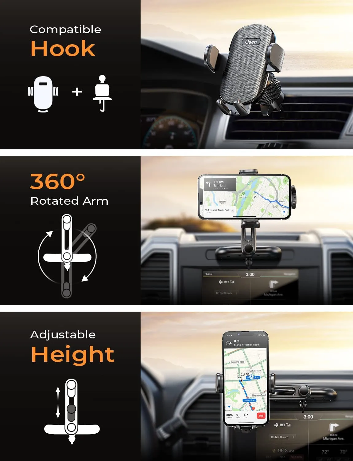 LISEN Adjustable Phone Mount for Car, CD Car Phone Holder for Iphone Car Holder Mount Ultra Sturdy Vent Cell Phone Mount CD Slot Car Mobile Phone Holder for Iphone 15 Samsung S23 All Phones