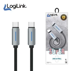 LOGILINK TYPE C TO TYPE C NYLON FAST CHARGING DATA CABLE WITH LIGH1M black