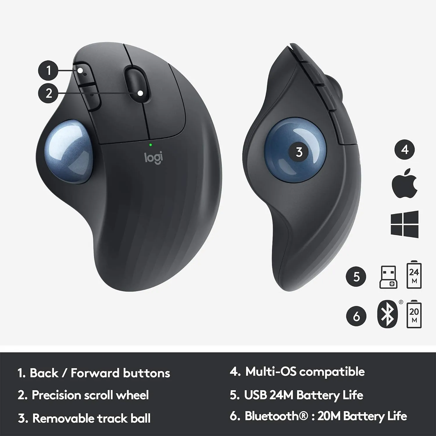 Logitech Ergo M575 Wireless Trackball Mouse with Optical and Precision Tracking | Ergonomic Design | Maximum Comfort