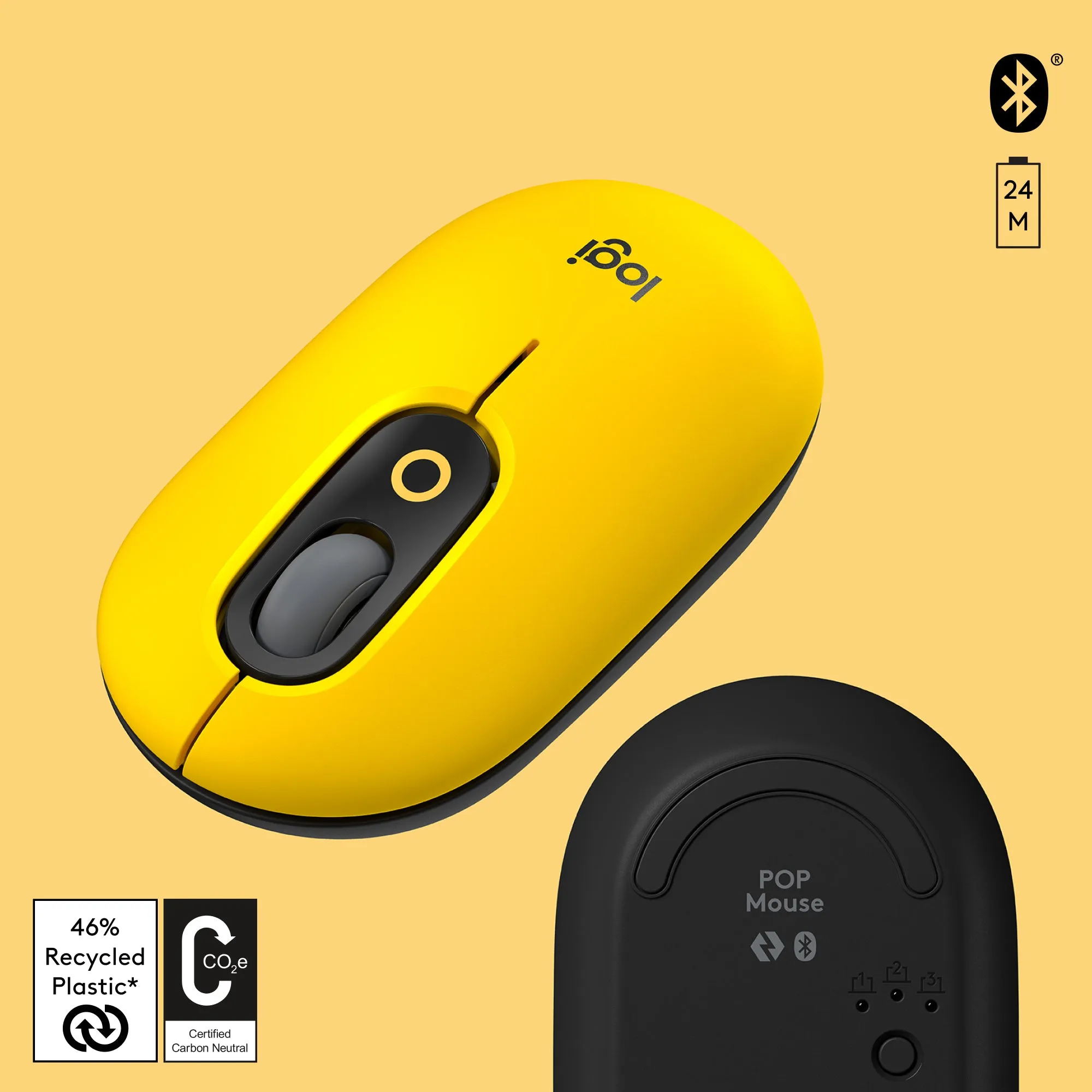 Logitech Pop - Mouse - Customisable Emoji - Optical - 4 Buttons - Wireless - Bluetooth 5.1 Le - Blast