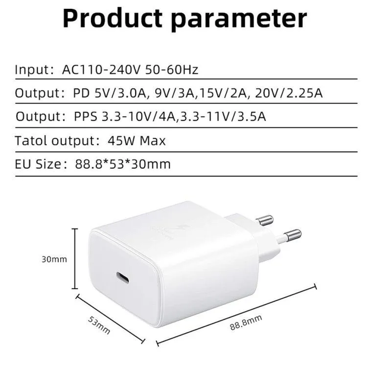 M135 45W USB-C Fast Charger with EU Plug and Dual Port Compatibility