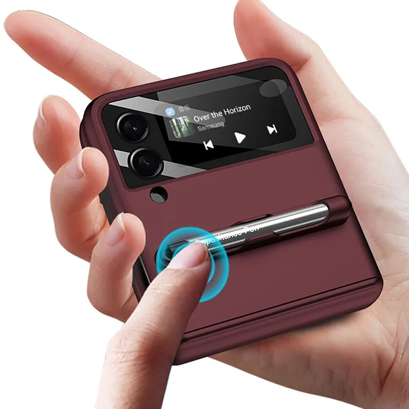 Magnetic Hinge Phone Case With Pen For Samsung Galaxy Z Flip 5 4