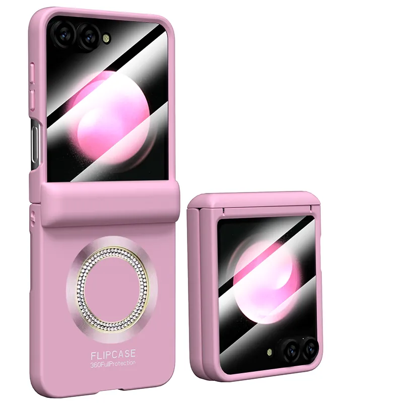 Magnetic Steel Hinge Rhinestone Phone Case with Wireless Charging Built-in Screen Protection For Samsung Galaxy Z Flip 6