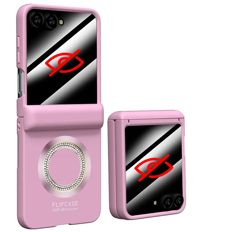 Magnetic Steel Hinge Rhinestone Phone Case with Wireless Charging Built-in Screen Protection For Samsung Galaxy Z Flip 6