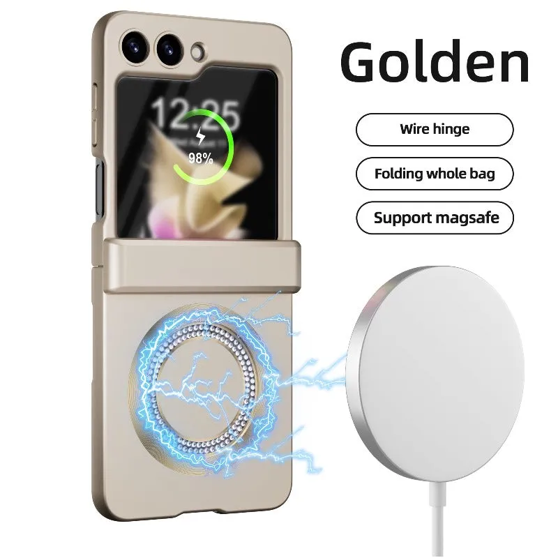 Magnetic Steel Hinge Rhinestone Phone Case with Wireless Charging For Samsung Galaxy Z Flip 5