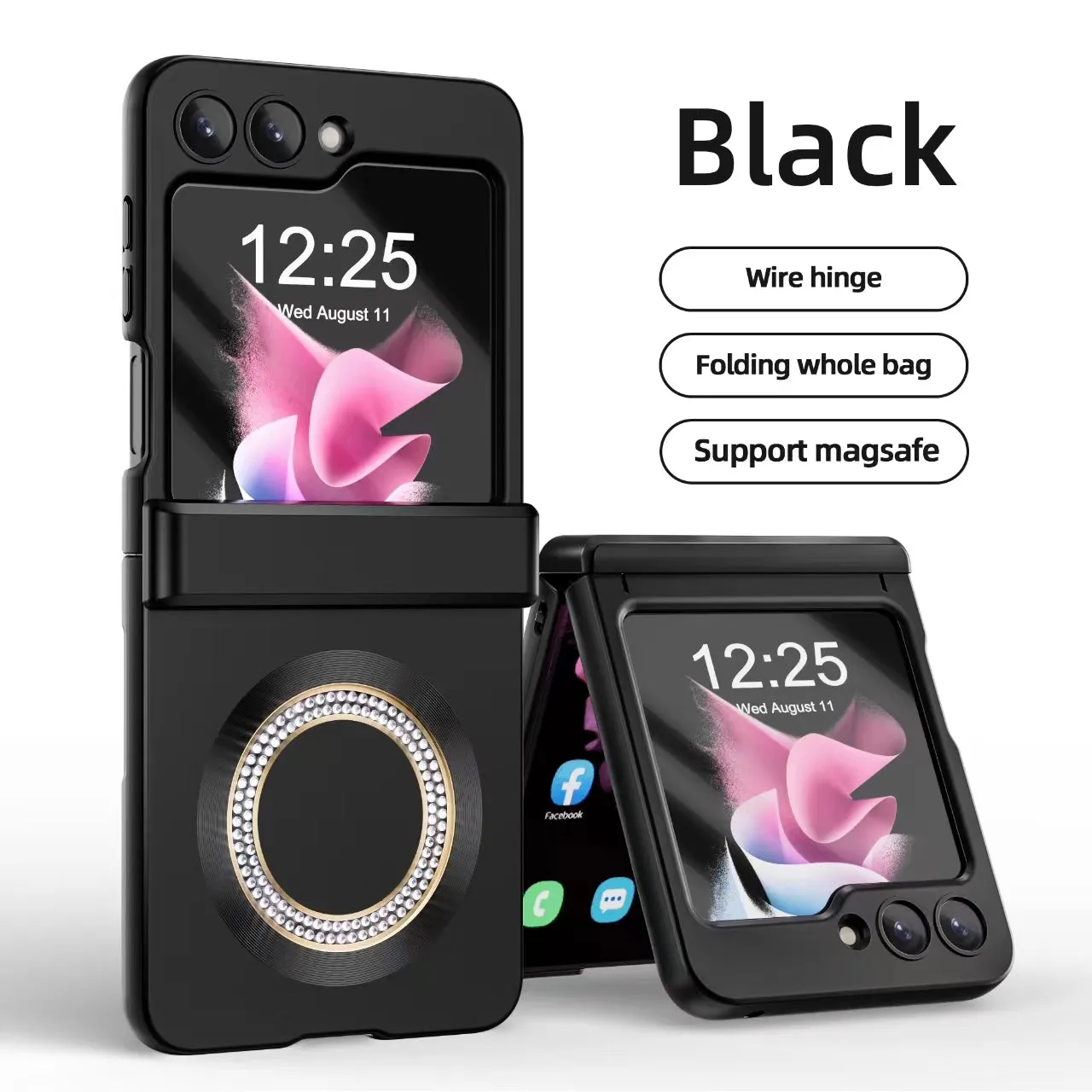 Magnetic Steel Hinge Rhinestone Phone Case with Wireless Charging For Samsung Galaxy Z Flip 5