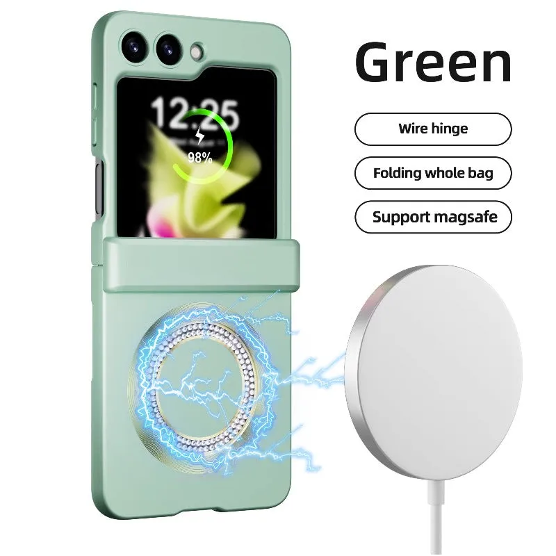 Magnetic Steel Hinge Rhinestone Phone Case with Wireless Charging For Samsung Galaxy Z Flip 5