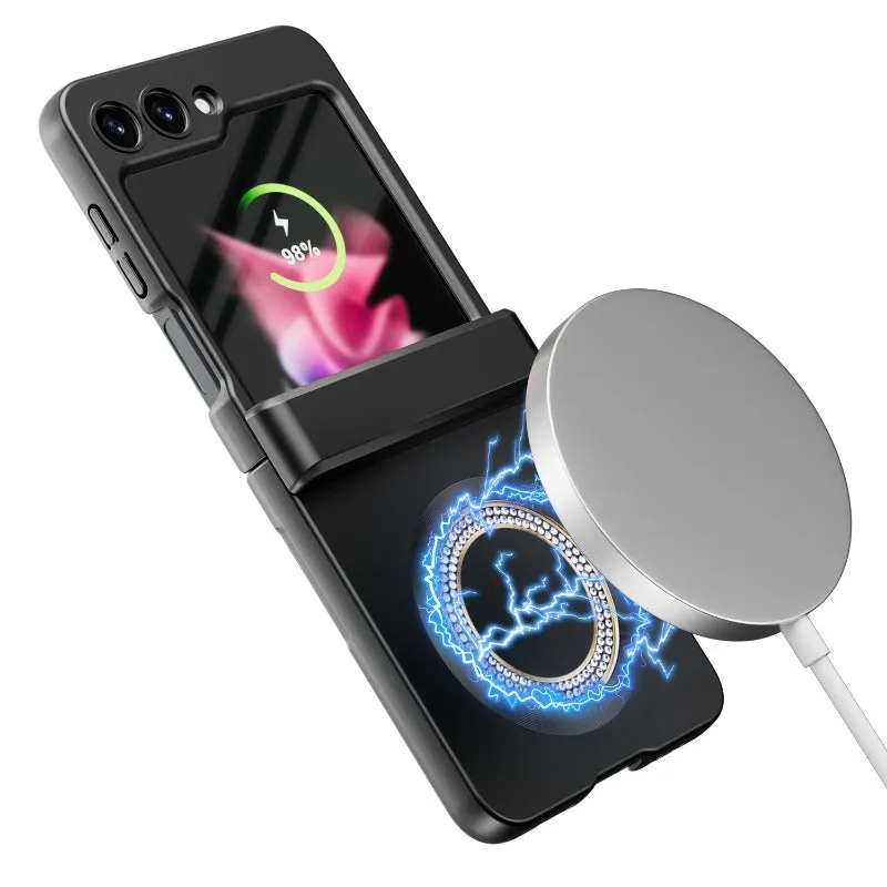 Magnetic Steel Hinge Rhinestone Phone Case with Wireless Charging For Samsung Galaxy Z Flip 5