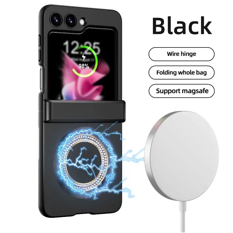 Magnetic Steel Hinge Rhinestone Phone Case with Wireless Charging For Samsung Galaxy Z Flip 5