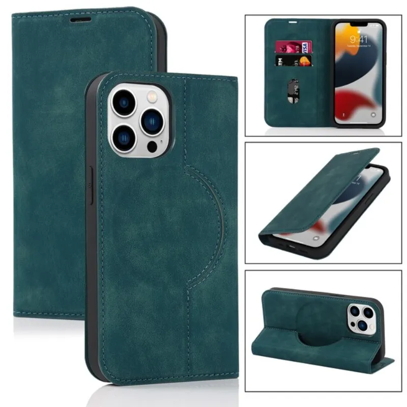 Magsafe Leather Flip Wallet Phone Case Wireless Charging Case For iPhone