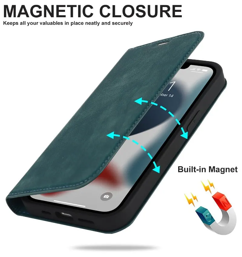 Magsafe Leather Flip Wallet Phone Case Wireless Charging Case For iPhone