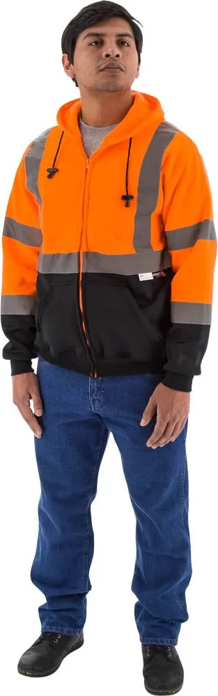 Majestic 75-5326 Hi-Vis Hooded Sweatshirt Zippered Front ANSI 3