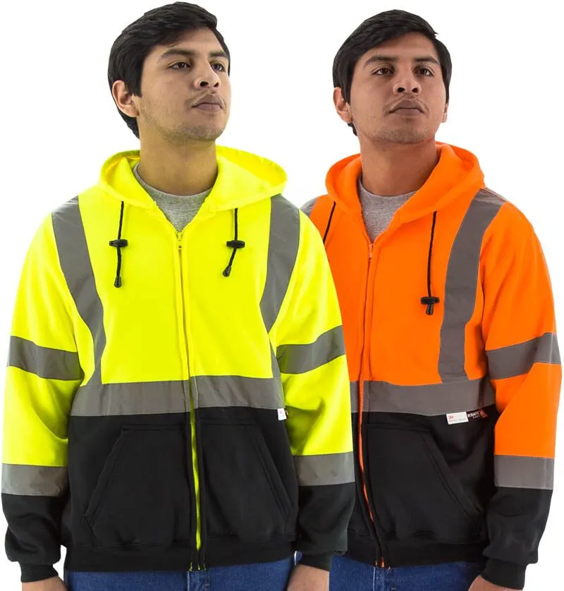 Majestic 75-5326 Hi-Vis Hooded Sweatshirt Zippered Front ANSI 3