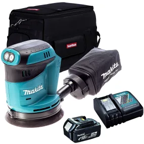 Makita DBO180Z 18V 125mm Random Orbit Sander with 1 x 5.0Ah Battery Charger & Tool Bag