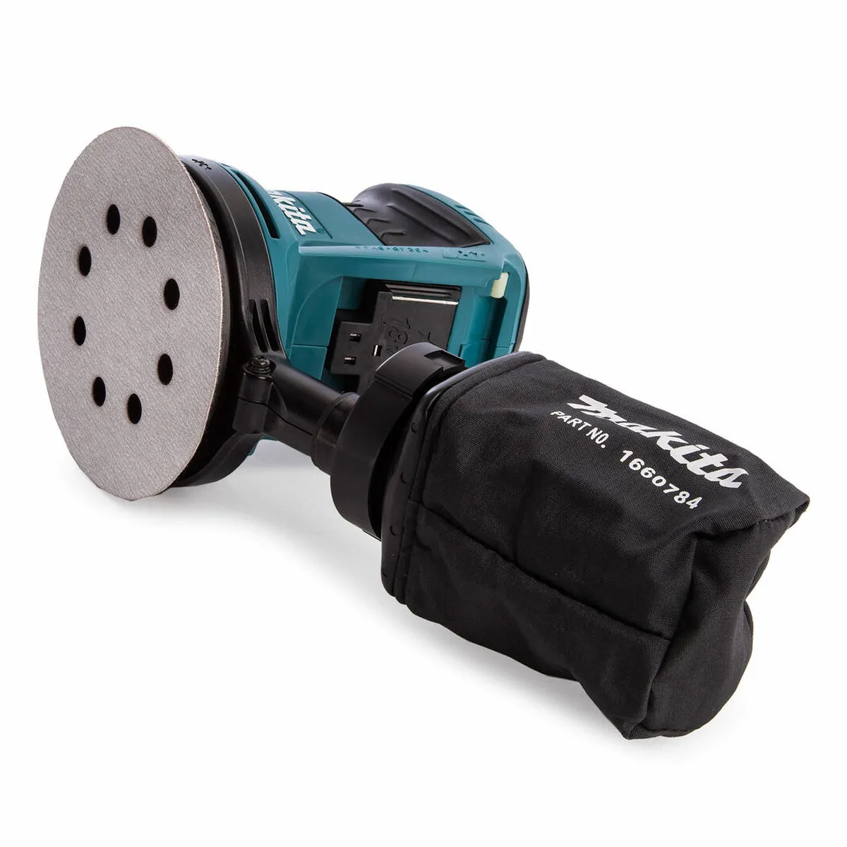 Makita DBO180Z 18V 125mm Random Orbit Sander with 1 x 5.0Ah Battery Charger & Tool Bag