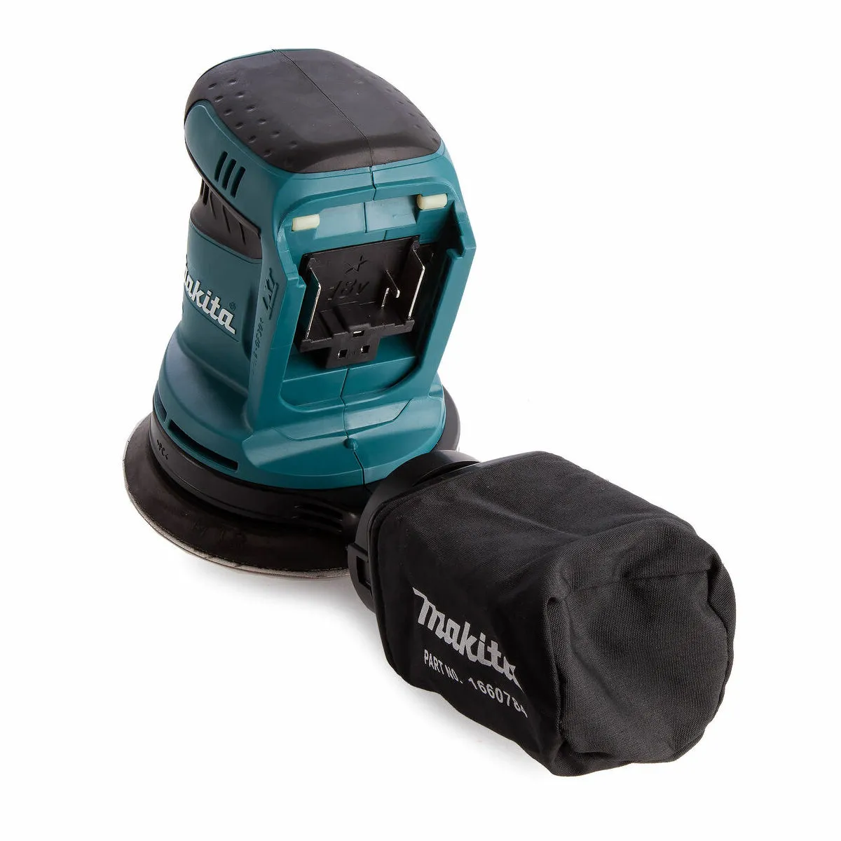 Makita DBO180Z 18V 125mm Random Orbit Sander with 1 x 5.0Ah Battery Charger & Tool Bag