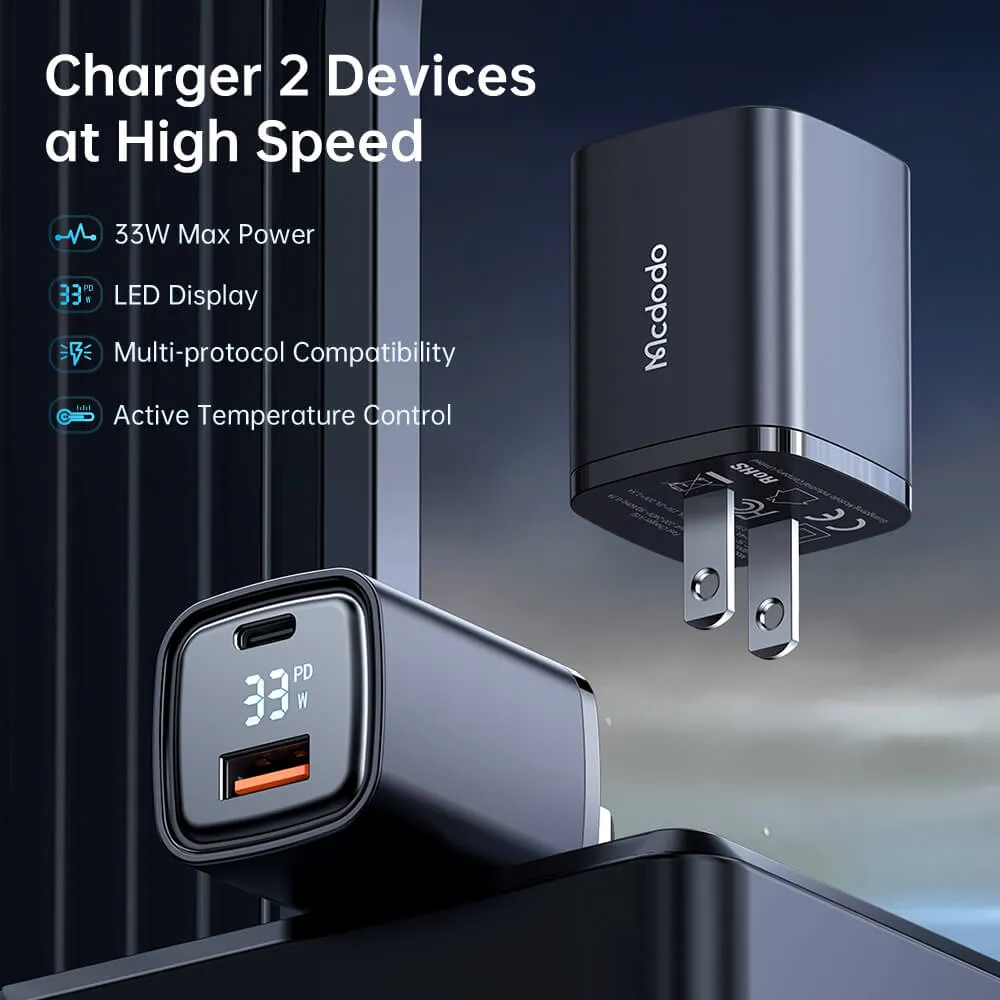 Mcdodo 33W PD QC Charger (US/UK/EU Plug, Digital Display)