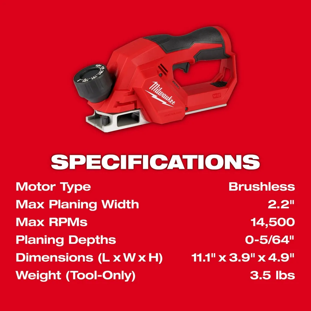 Milwaukee 2524-20X4 M12 12V Brushless 2" Planer w/ 4AH Battery