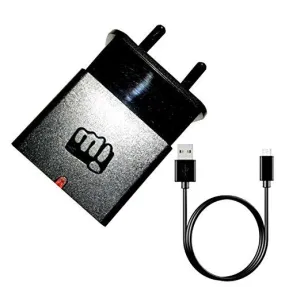 MIMOB 100% Micromax Original Charger ACC15C01 1.5A Fast Wall Home Travel Charger (Black) with USB Data Cable for All Micromax Canvas , Micromax Phones (3 Months Warranty)