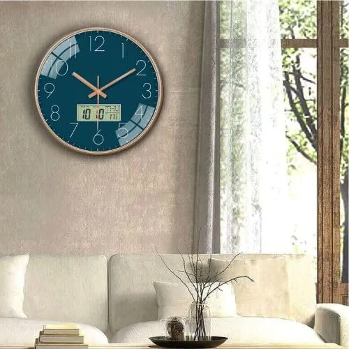 M.T. BROTHERS Wall Clock Silent Battery Operated Round Wall Clock (DARK BLUE DIGITAL CLOCK)