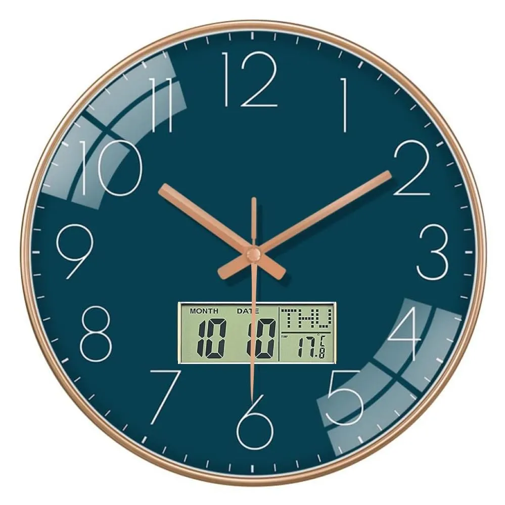 M.T. BROTHERS Wall Clock Silent Battery Operated Round Wall Clock (DARK BLUE DIGITAL CLOCK)