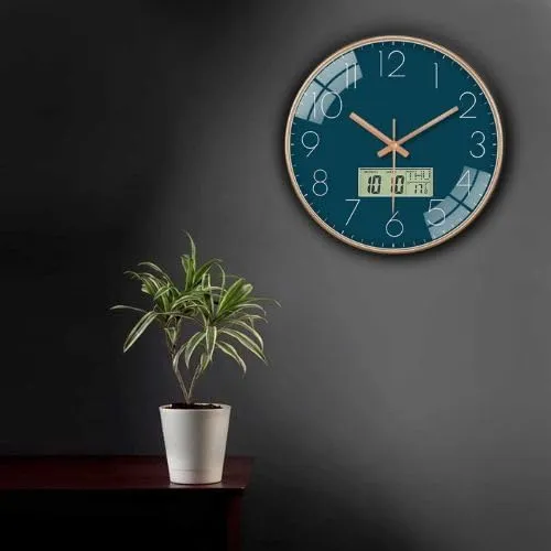 M.T. BROTHERS Wall Clock Silent Battery Operated Round Wall Clock (DARK BLUE DIGITAL CLOCK)