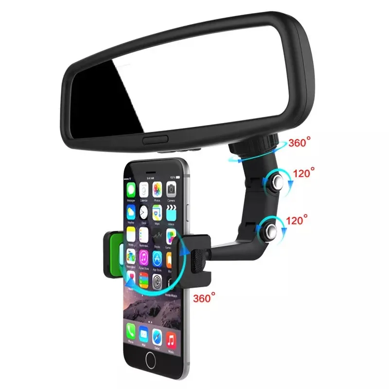 Multi-Function Adjustable 360° Universal Car Rearview Mirror Phone Holder Mount S4266722