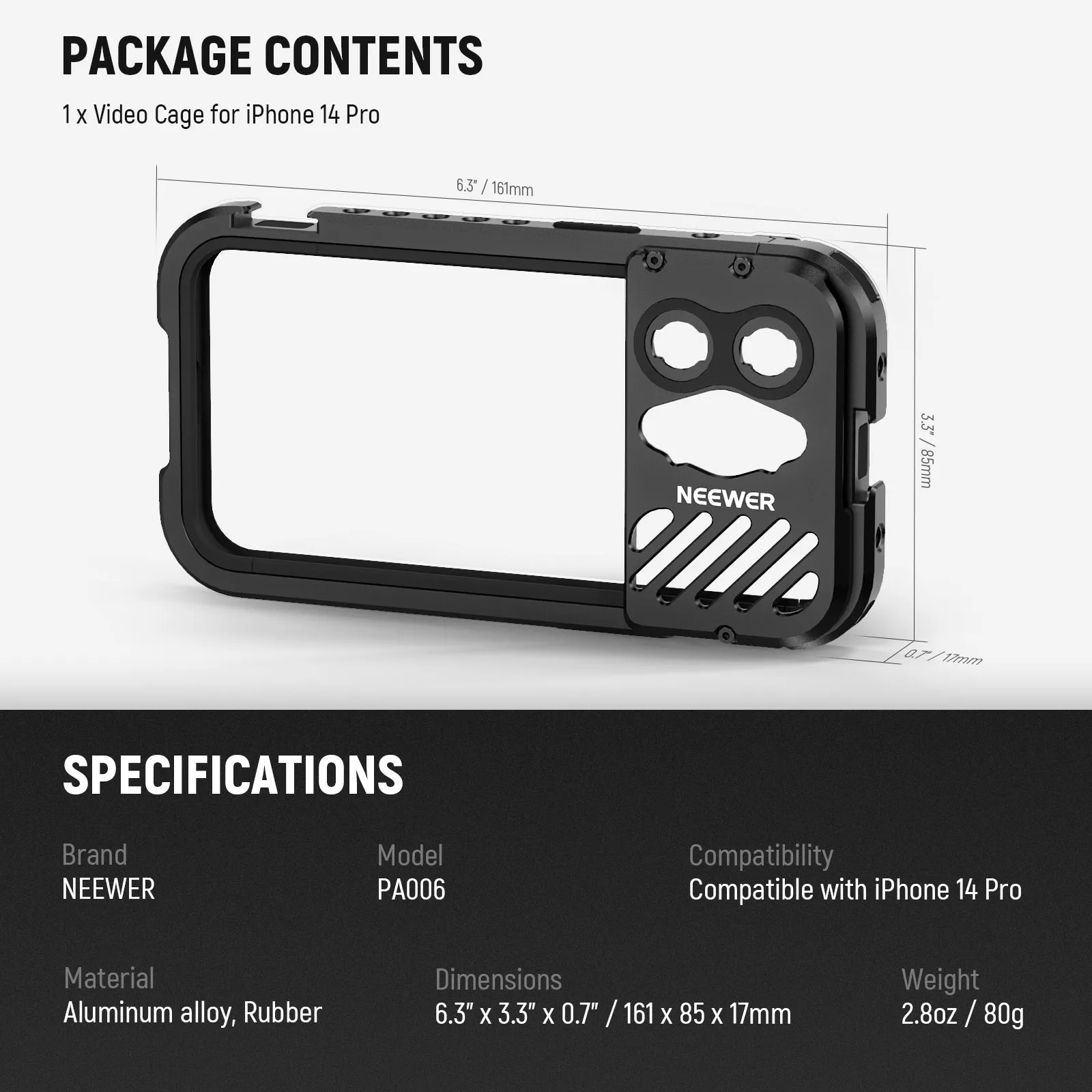 NEEWER PA006/ PA011 Aluminum Alloy Phone Cage for iPhone 14 Pro/14 Pro Max