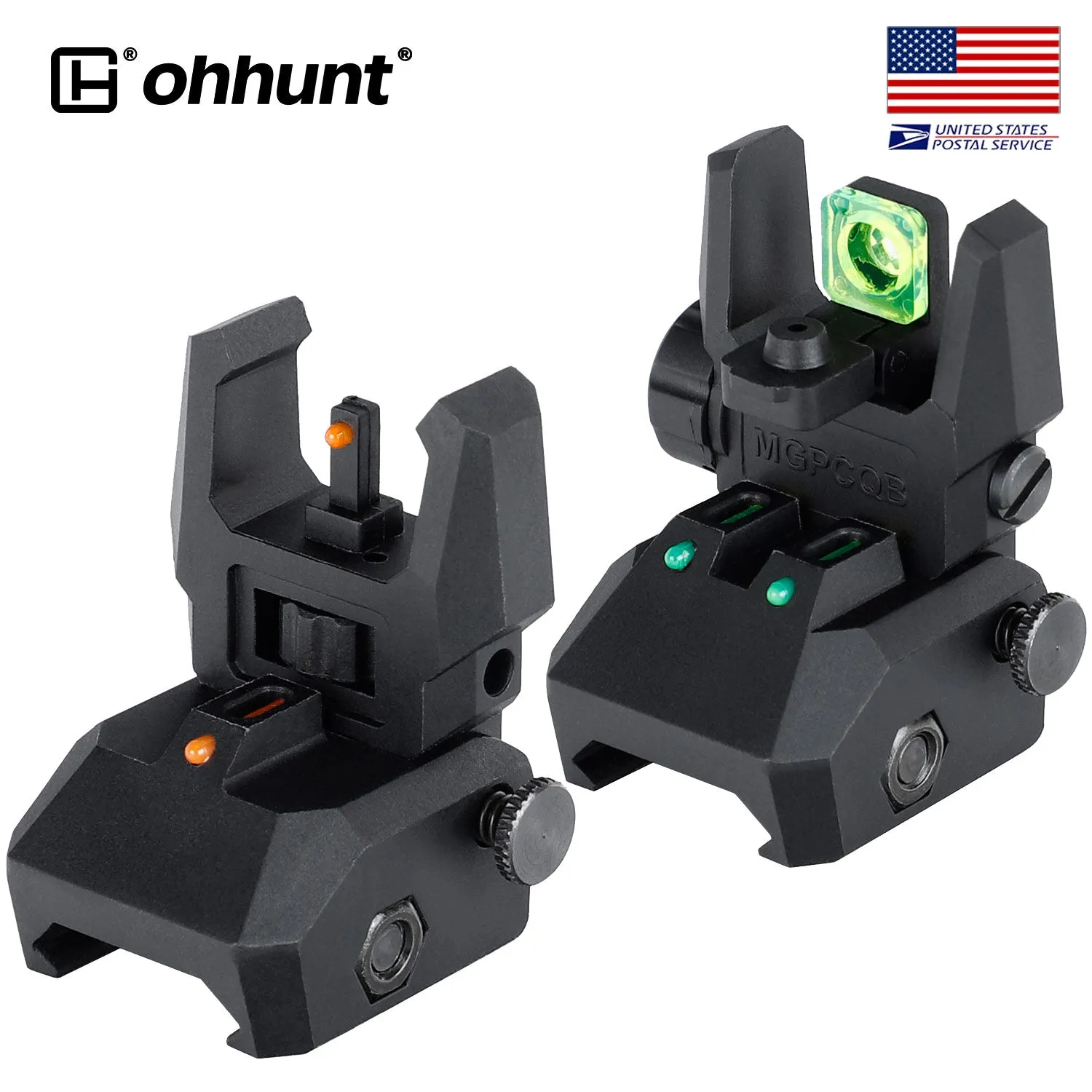 ohhunt® Green Red Dot Flip Up Sights Fiber Optics Polymer Front Rear Back Up Sight