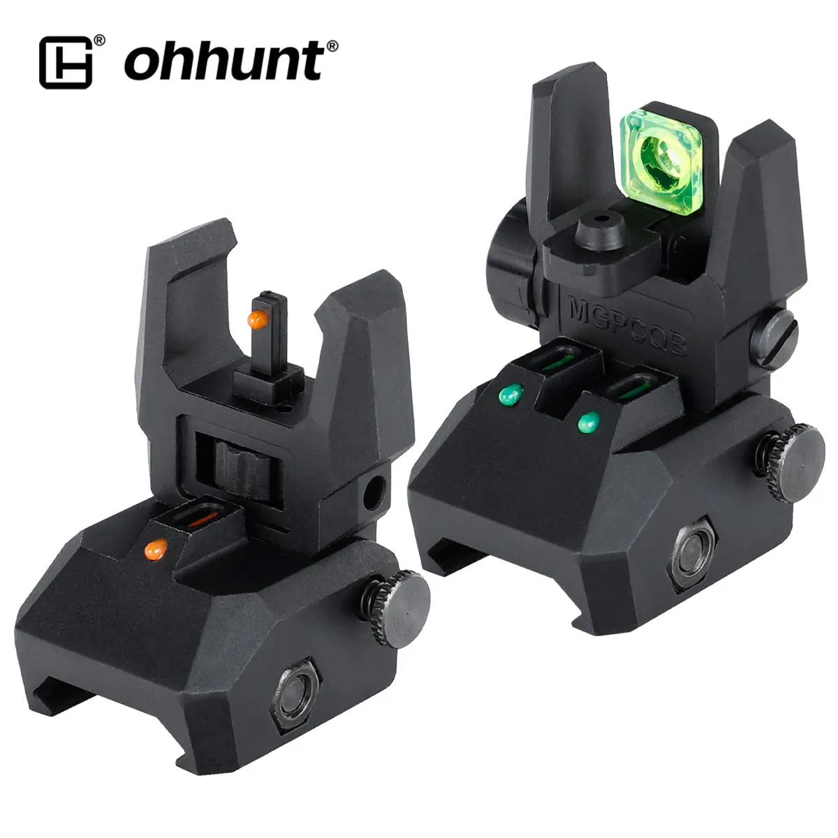 ohhunt® Green Red Dot Flip Up Sights Fiber Optics Polymer Front Rear Back Up Sight