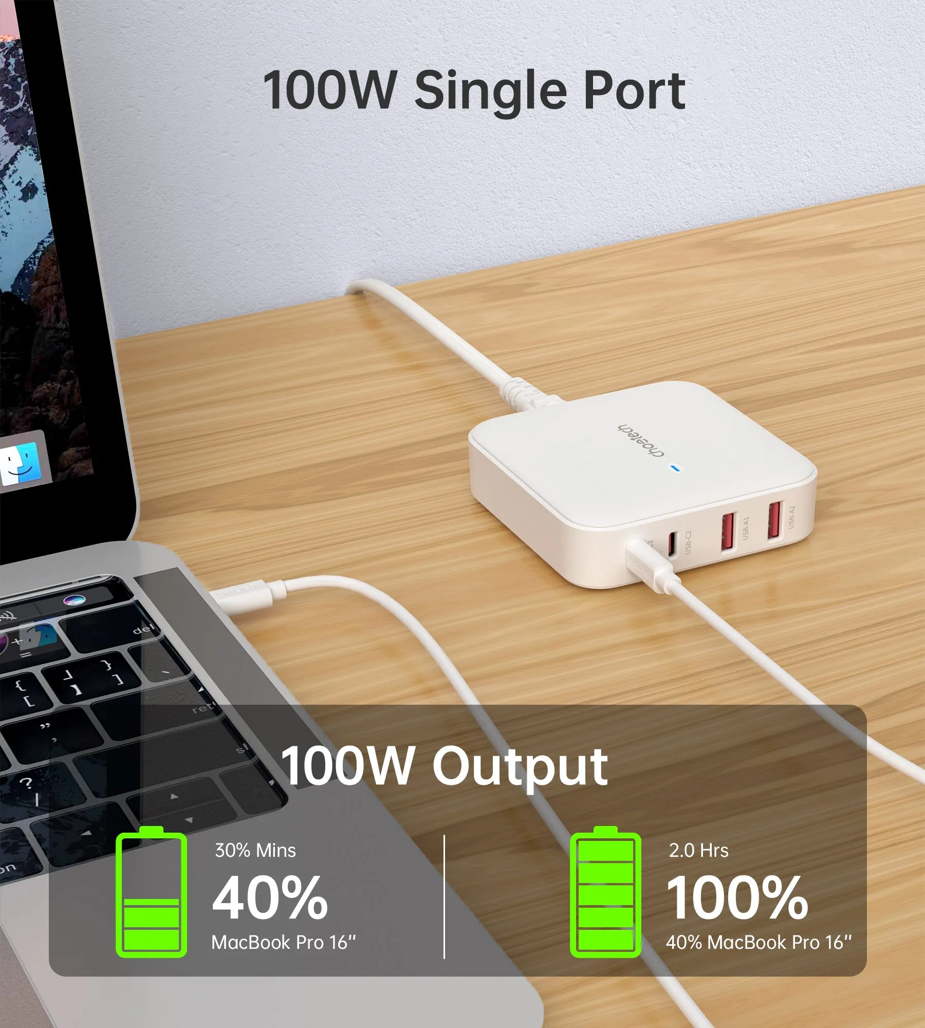 PD8008 Choetech GaN 100W 4-Port Desktop Charger