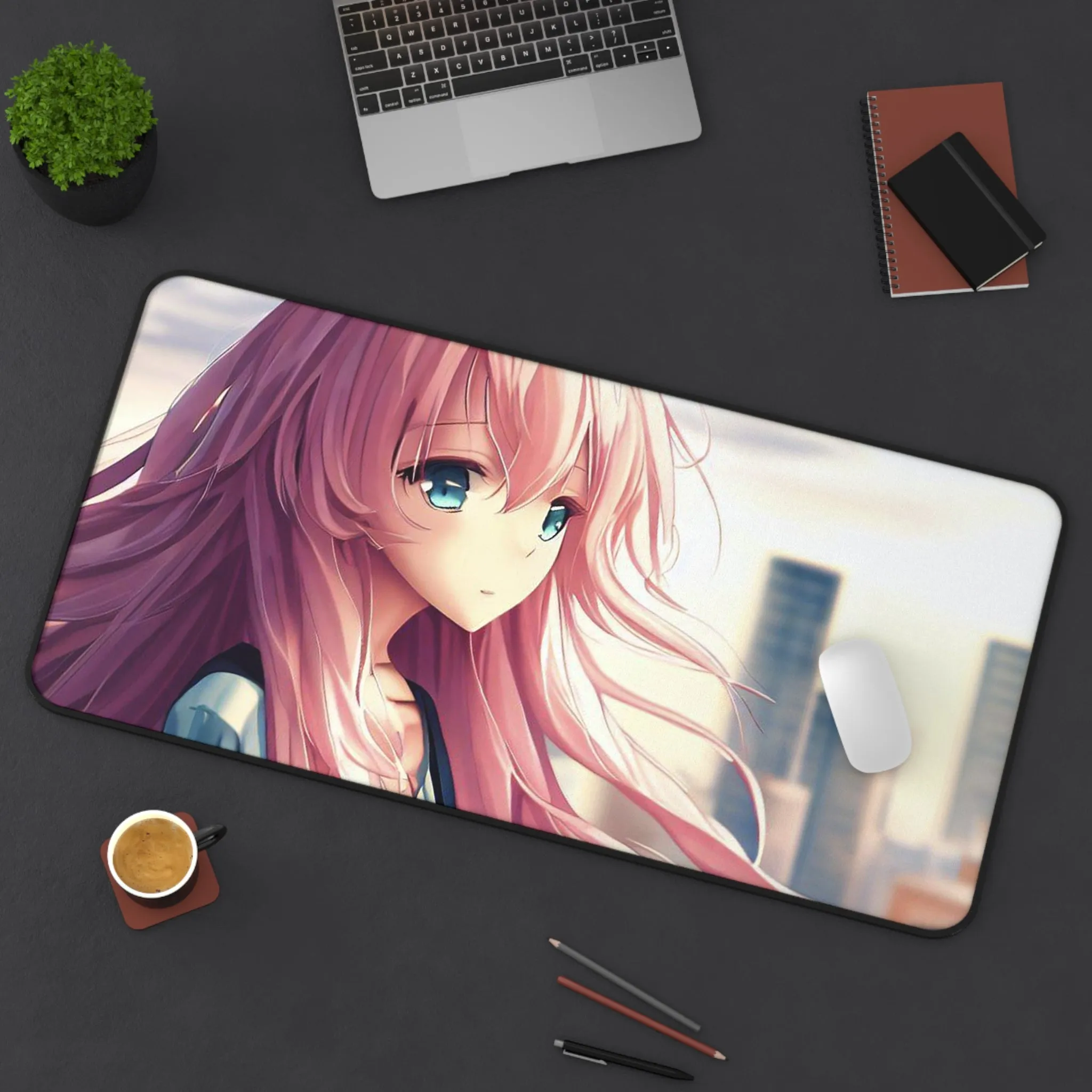 Pink Hair Anime Girl Large Computer Mouse Pad