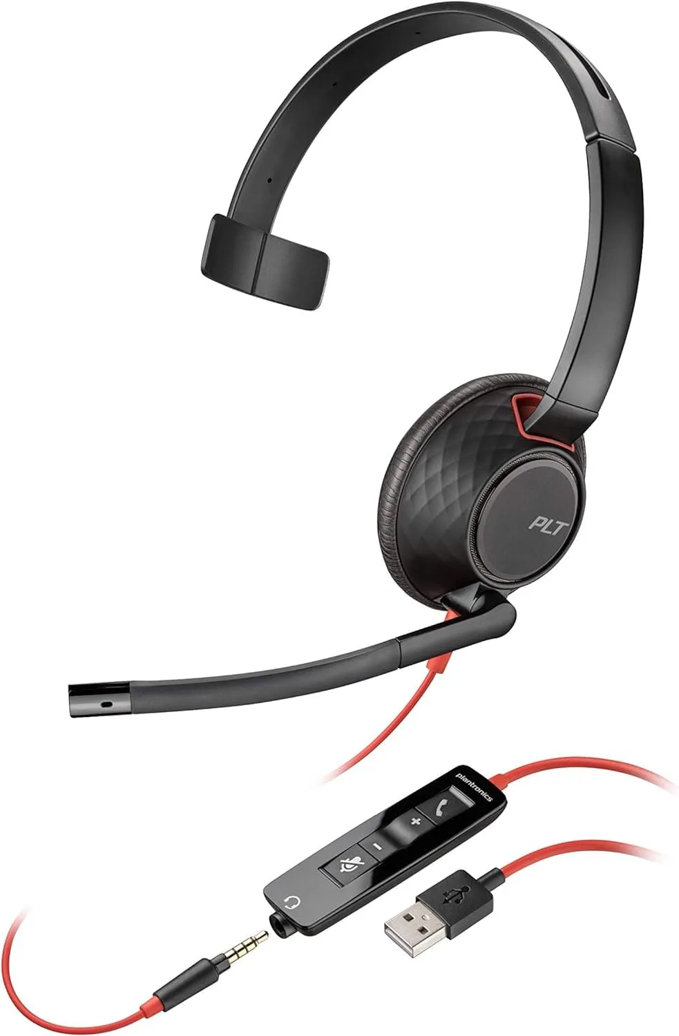 Plantronics - Blackwire C5210 - Wired, Single Ear (Monaural) Headset with Boom Mic - Computer Headset - USB-A, 3.5 mm to connect to your PC, Mac, Tablet, or Cell Phone