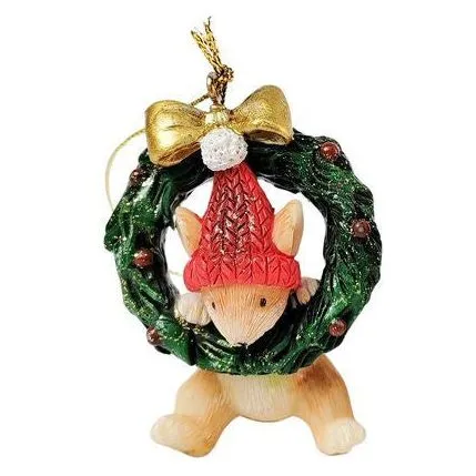 Playful Christmas Mouse in Wreath Hanging Decoration